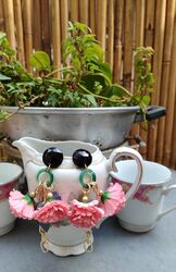 עגילי פרחים בורוד