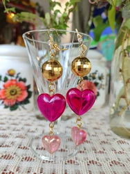 עגילי לב ורוד