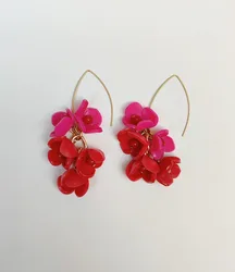 עגילי פרחים בורוד אדום